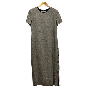 Talbots Linen Midi-Maxi Dress, Black White Mini Houndstooth, USA, 10
